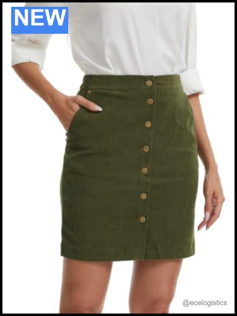 Women's Corduroy Mini Skirt Bodycon Pencil High Waist with Pockets Vintage Fall